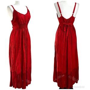 Advance Apparels Boho Embroidered Maxi Dress Red Size M Festival Hippie Grunge